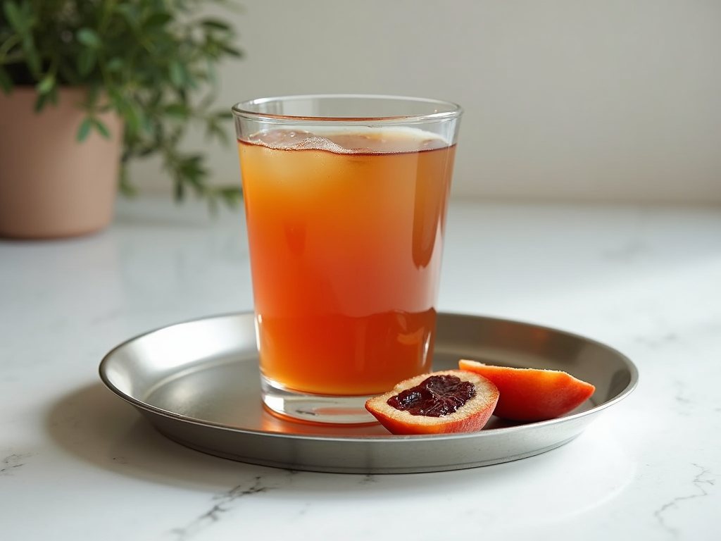 Glass of kombucha tea with SCOBY